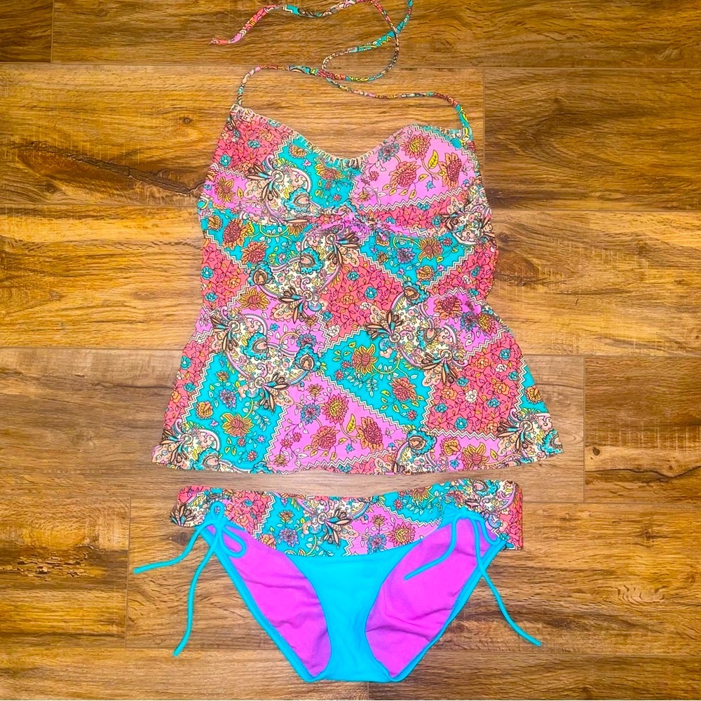 VM floral boho tankini swimsuit Sz L